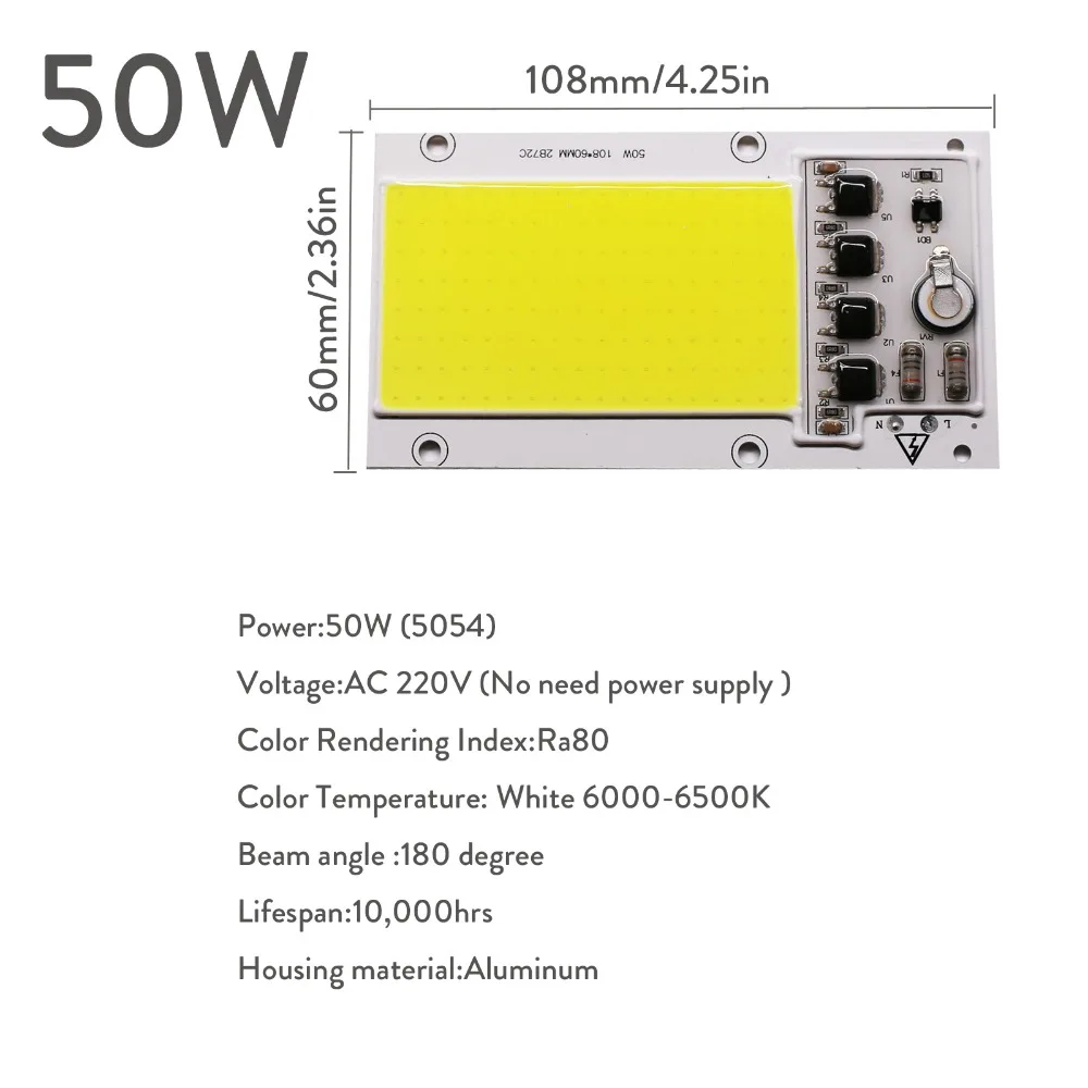 20 Вт 50 100 150 COB Smart IC светодиодный светильник с чипом не нужен драйвер холодный