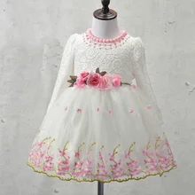 Fille élégante Robe Filles 2016 Automne De Mode Rose Dentelle Grand Arc Partie Tulle Fleur Princesse De Mariage Robes Bébé Fille robe, 3-9Y