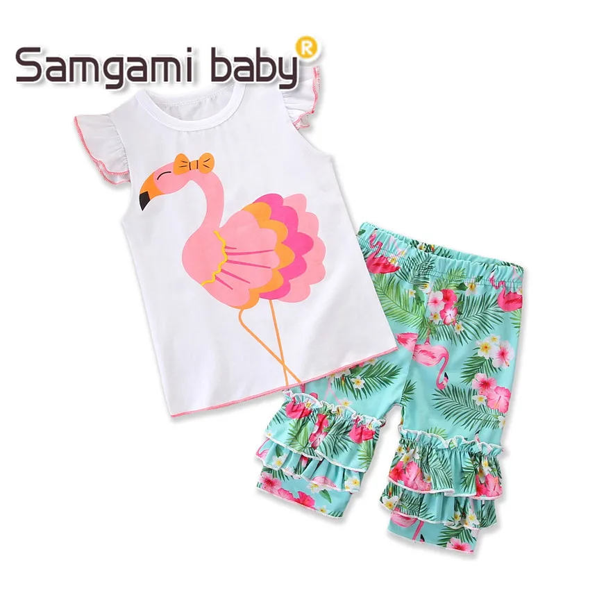 

SAMGAMI BABY Children Kids Summer Clothes Animal Cartoon Print Sleeveless Tops+ Ruffles Shorts 2pcs Toddler Girls Clothing 1-5Y