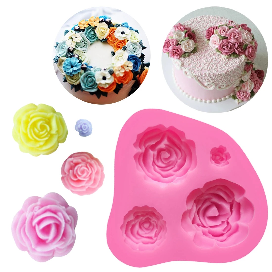 

Cookings for Cake 1PC Silicone Rose Flower Shape Mold Fondant Candy Biscuit Chocolate Soap Mold Cake Stencils Baking Accessories