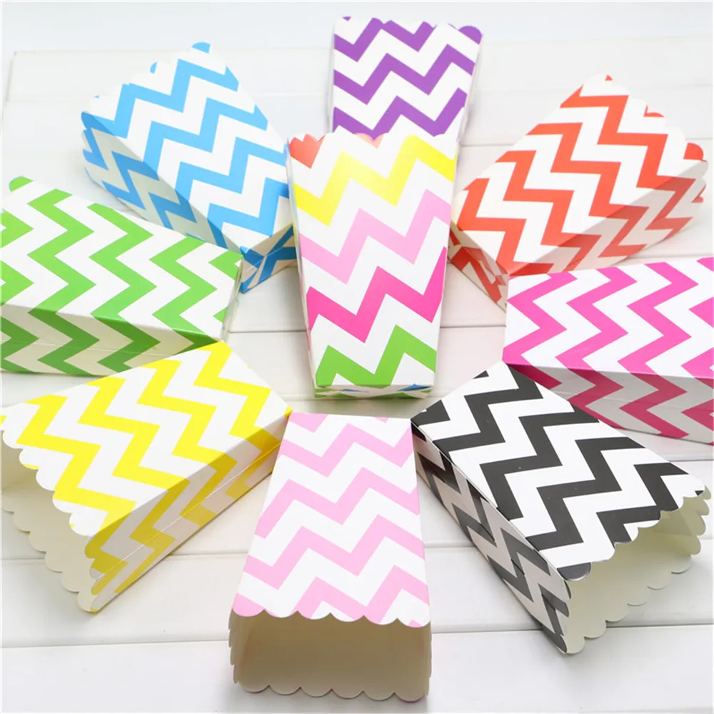 

20pcs/lot 9 Colors Waves pattern popcorn Box Party Supplies paper Popcorn Box Favor Kids Birthday Event & Party Supplies Decor