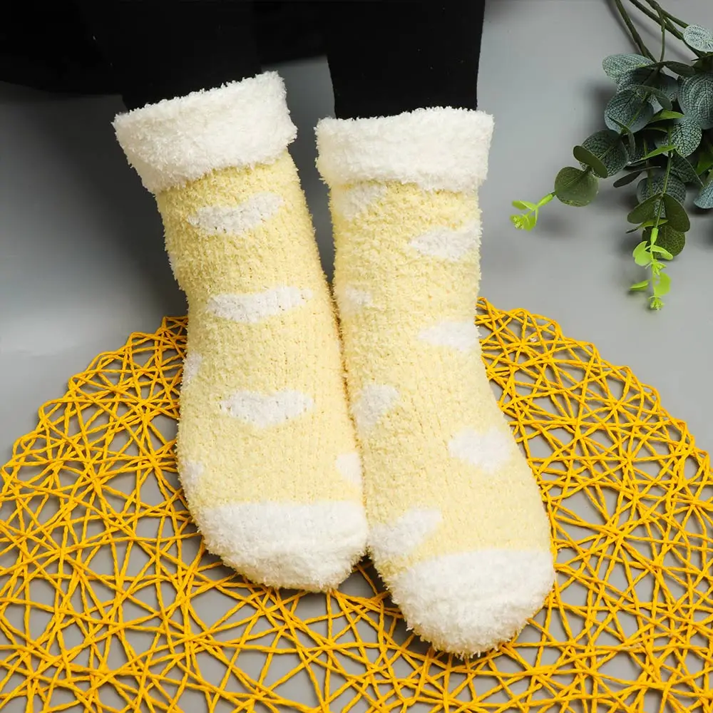 Теплые носки; сезон осень-зима; милые плотные коралловые флисовые Носки для сна ярких цветов для девочек; calcetines color es - Цвет: yellow