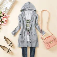 arrrival весенний и осенний стиль с длинным рукавом трикотажная верхняя одежда средней длины с капюшоном кардиган свитер женские пальто