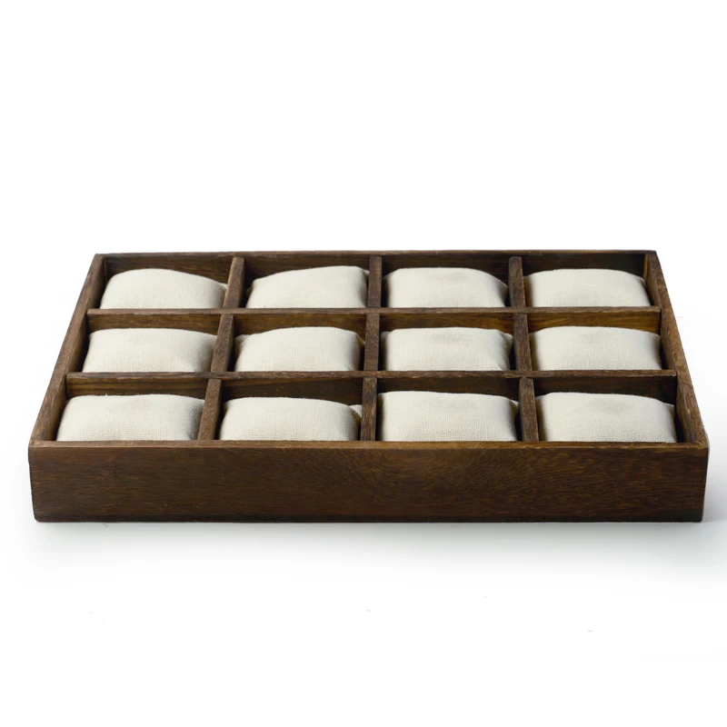 FANXI Vintage Wooden Jewelry Display Tray Stand Bangle Bracelet Watch Holder with Linen Pillow Shop Counter Jewelry Organizer