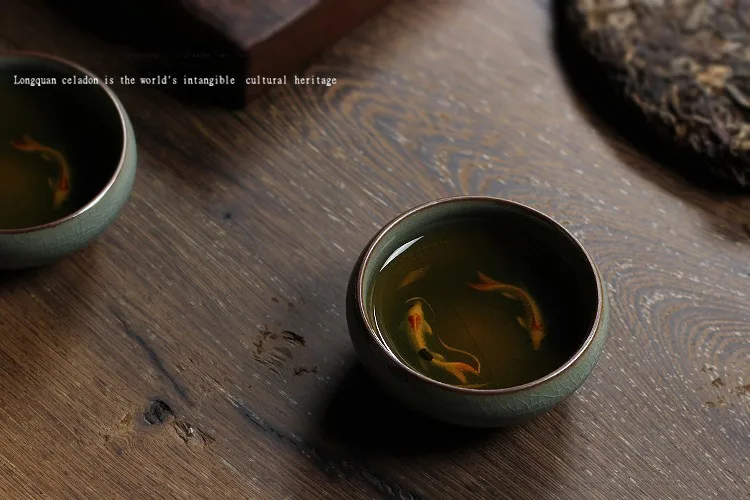1 шт., китайский фарфоровый чайный горшок Longquan Celadon, чайный горшок, чайная чашка, чаша, Золотая Рыба, 60 мл, китайский чайный набор, чайный горшок, кракле, чайный набор