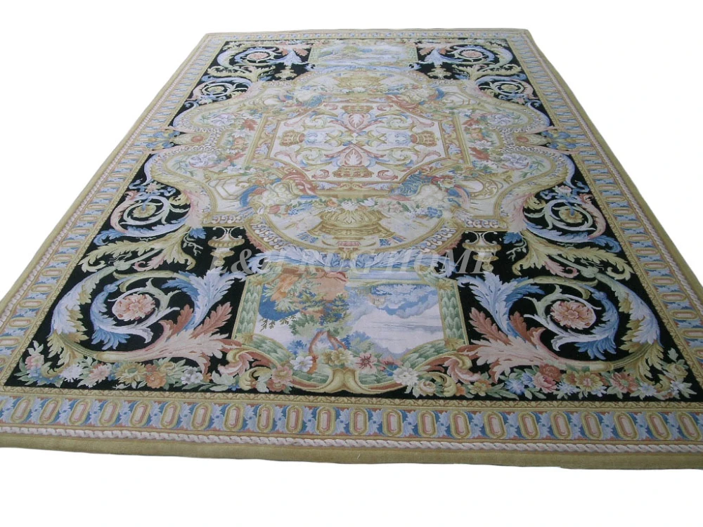 

Free shipping 11'x16' 90Line Aubusson Design Savonnerie rug hand knotted wool renaissance carpet for home decoration