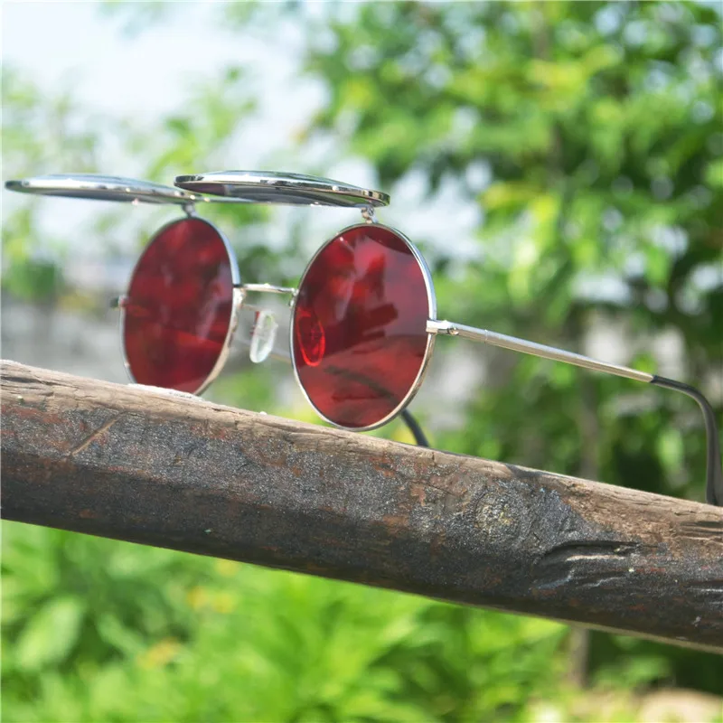 Флип Очки с двойными линзами в стиле панк Солнцезащитные очки Для мужчин модные женские туфли солнцезащитные очки в стиле панк высокое качество металлические каркасы FML - Цвет линз: red