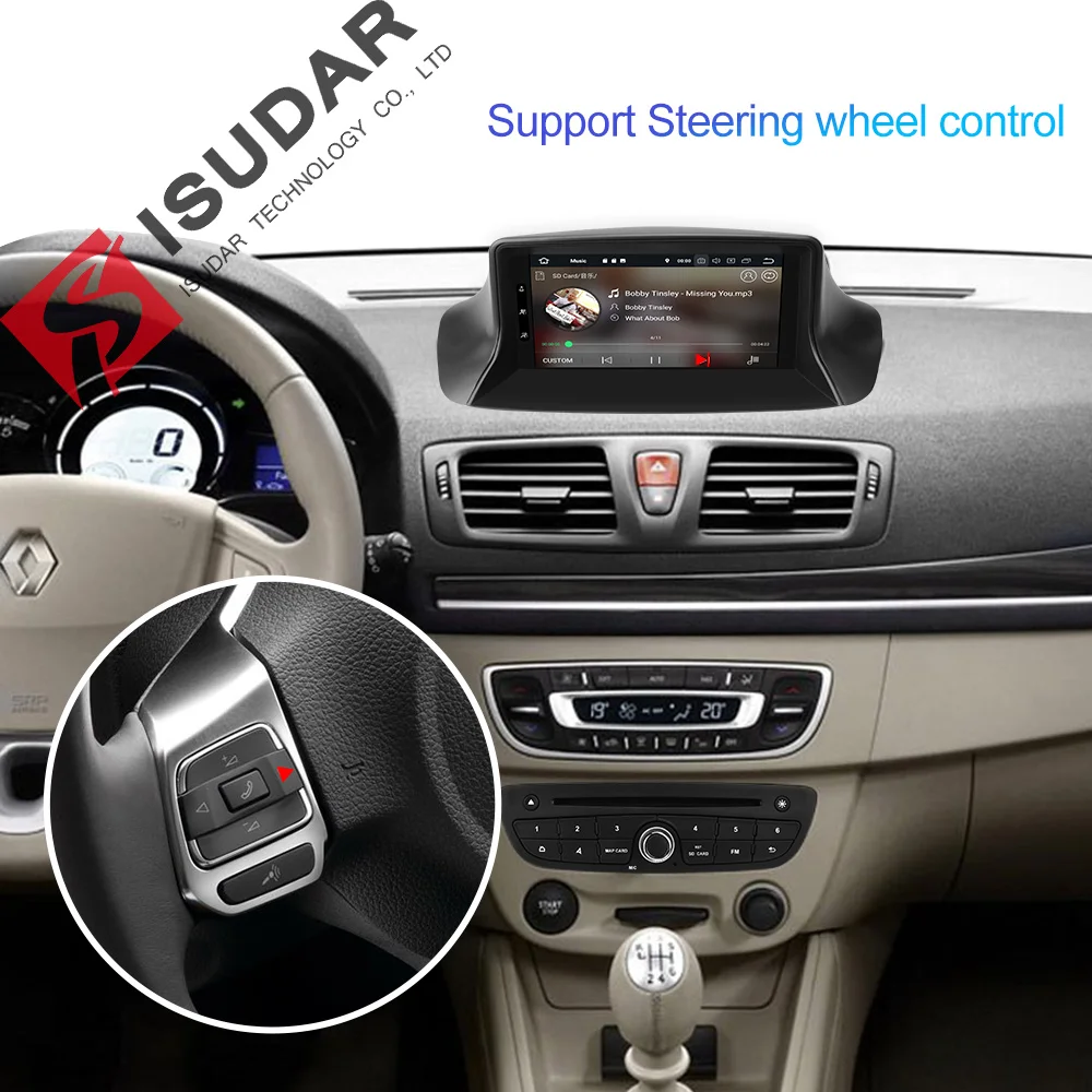 Best Isudar 1 Din Automotivo Radio Android 9 For Renault/Megane 3 Fluence GSP Car Multimedia DVD Player 8 Core RAM 4G ROM 64G DSP DVR 2