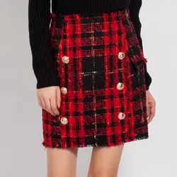 Высокое качество Новая мода 2019 осень-зима дизайнерская юбка Для женщин Лев пуговицы Цвета шерсть "твид" мини-юбка