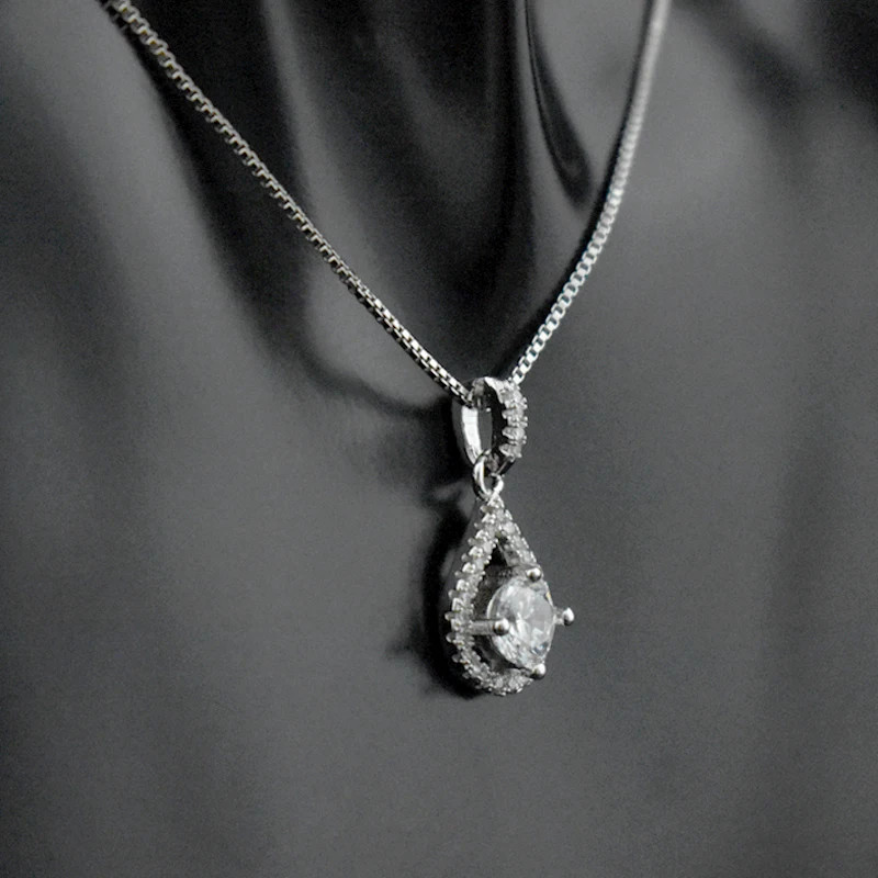 Newest 925 Sterling Silver AAA Zircon Angel Tears Water Drop Pendant Necklace Rhinestone CZ Women Wedding Necklaces Jewelry Gift