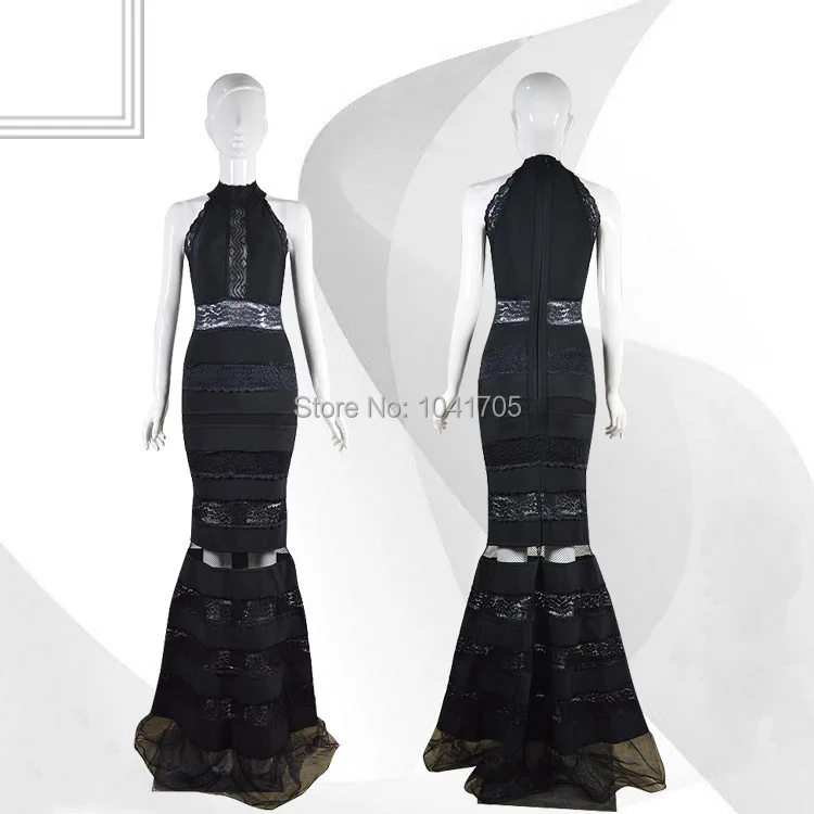 Новое Макси платье стрейч вязать Черное кружево Мода Досуг Бандажное платье(H0375