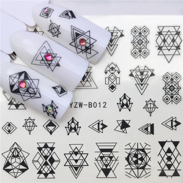 

Nail Sticker Water Decals Nails Art Stickers Tattoo Slider Geometric Triangle Design Decorations Manicure Transfer Foil Wraps