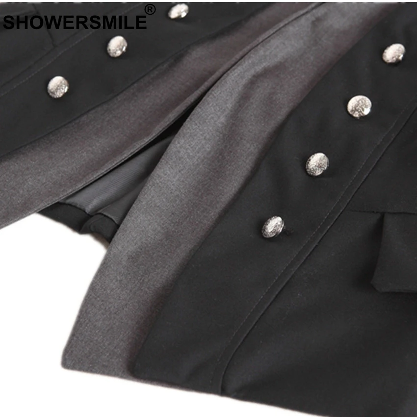 SHOWERSMILE Vest Women Patchwork Black Suit Vests Office Slim Fit Waistcoat Spring V Neck Button British Style Sleeveless Jacket
