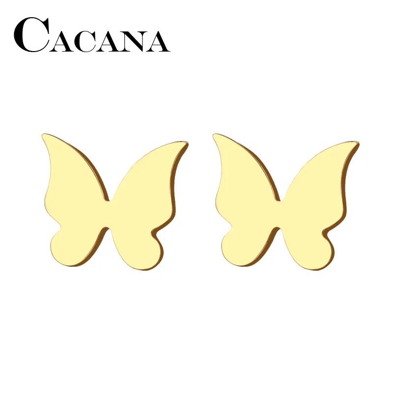 Какана серьги-гвоздики из нержавеющей стали для женщин и мужчин, маленькие Летающие бабочки золотистого и серебристого цвета, ювелирные изделия для влюбленных на помолвку