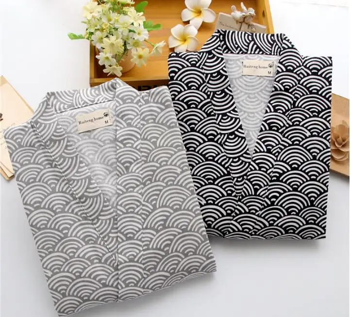 Пижама Мужская с длинным рукавом кимоно одежда для сна хлопковая Ночная рубашка