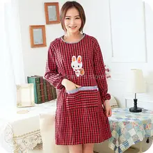 Для женщин хлопок красный плед с длинным рукавом анти-одежда анти нефти и загрязнения Пособия по кулинарии Кухня фартук с карманами