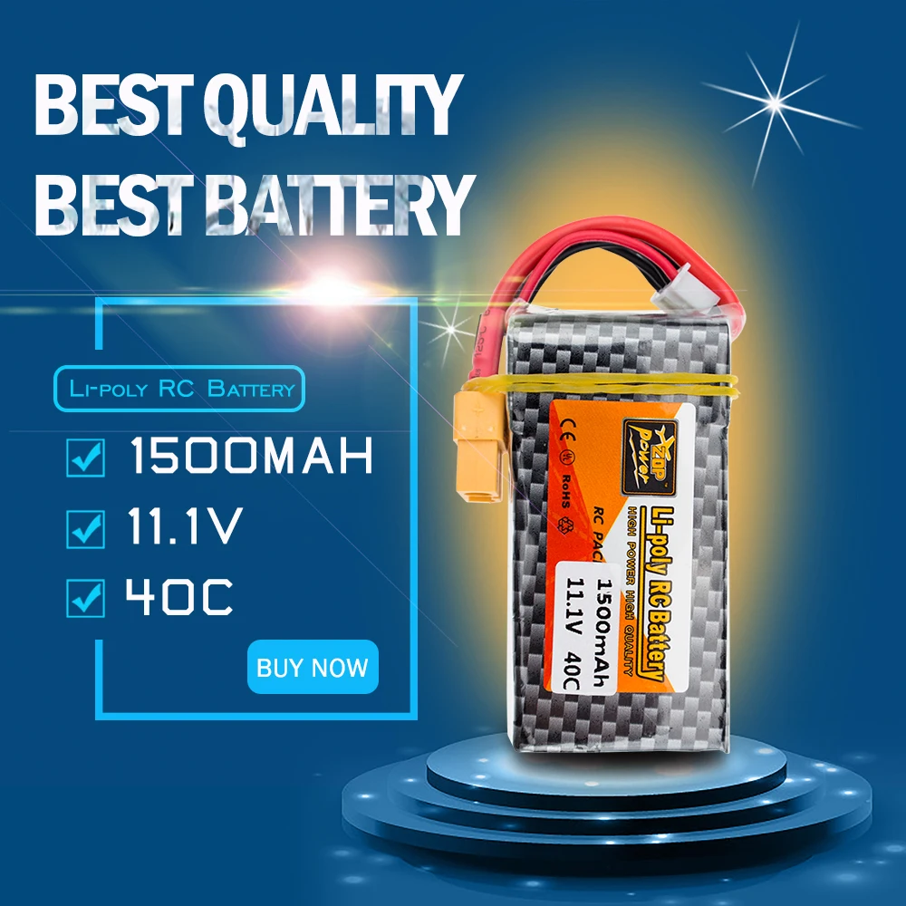 

ZOP Lipo RC Battery XT60 Plug 11.1V 3S 40C MAX 60C 1500Mah For RC Car Helicopters Original Power Drone Batteria Quadcopter Parts