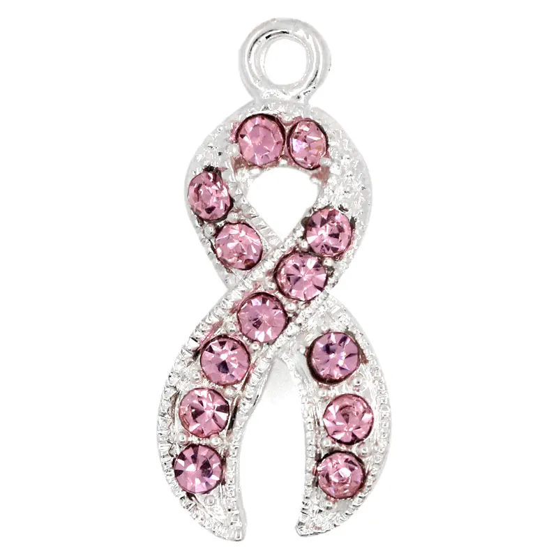 

DoreenBeads Silver Plated Pink Rhinestone Ribbon Awareness Charms Pendants 28x12mm(1-1/8"x1/2"),1 pc
