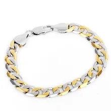 Vogue 2 tone stainless steel cuban curb chain bracelet yellow gold platinum plated jewelry for men