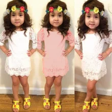 2016 3-7Y Toddler Baby Girls Kids Tutu Crochet Lace Dress Long Sleeve Princess Dress Girls Clothes Autumn Children Wedding Dress