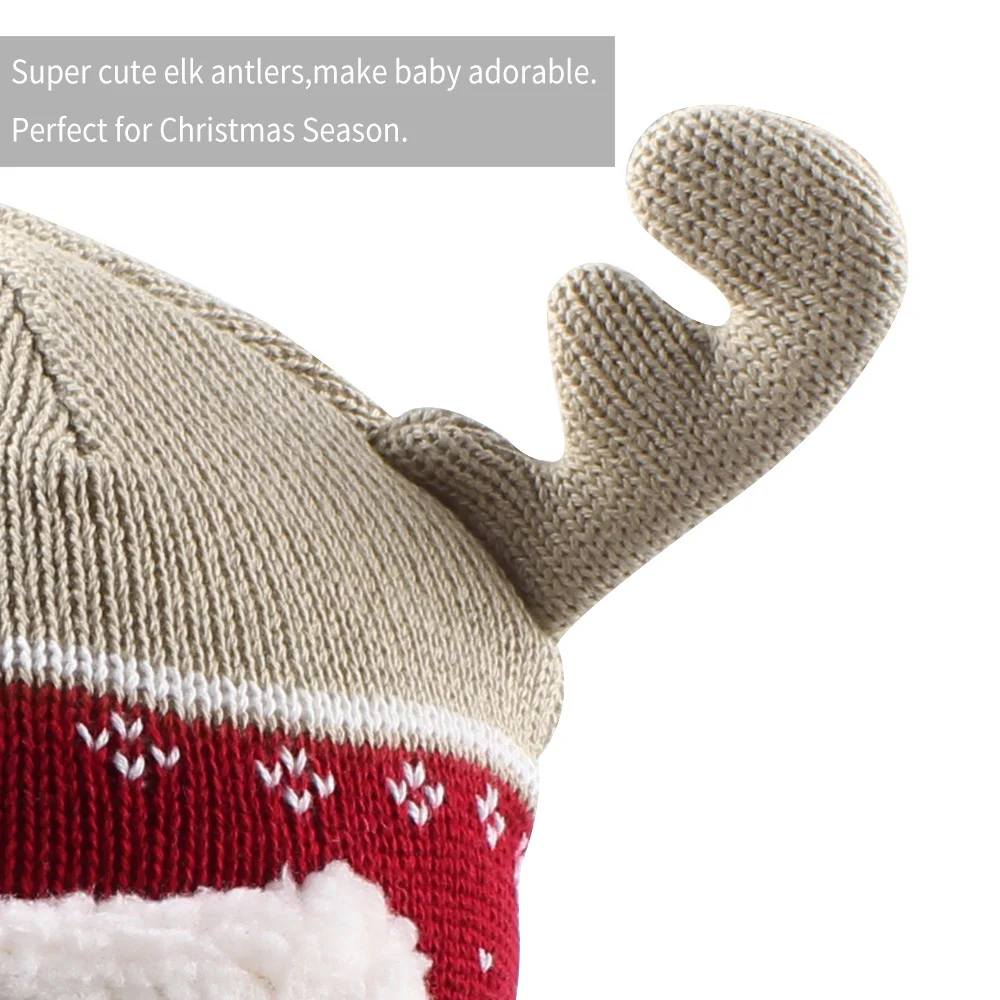 Elk Christmas Baby Hat Cartoon Winter Baby Beanie Knit Warm Boy Hat Fleece Lined Cute Toddler Girls Beanie Baby Boys Clothing (11)