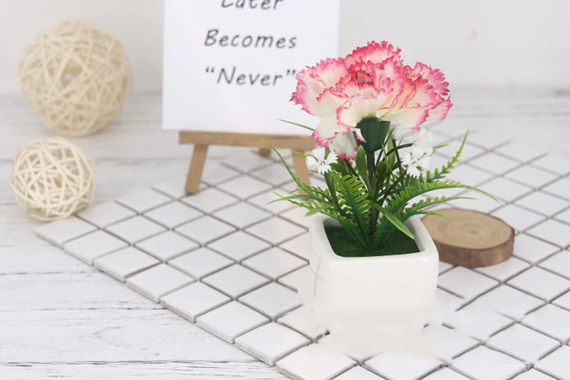 Flone Silk Carnation Flower Bonsai Fake Flowers Potted Artificial Flower Small Potted For Home Living Room Garden Decoration (5)