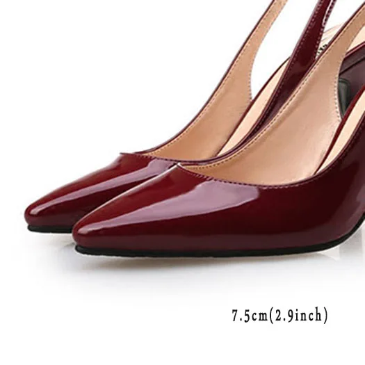 3 дюймовый персиковый Красное вино Slingback Указательный палец Scarpin Размер 4 34 сандалии обувь 33 ультра туфли на каблуке большой размер лакированная кожа высокие каблуки Весна осень Китай новая китайская мода - Цвет: Red wine heel 7.5cm