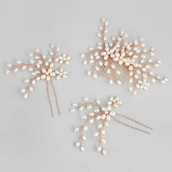 

Rose Gold Bridal Pearls Hair Comb Jewelry Fashion Wedding Hair Pins Accessories Women Headpiece