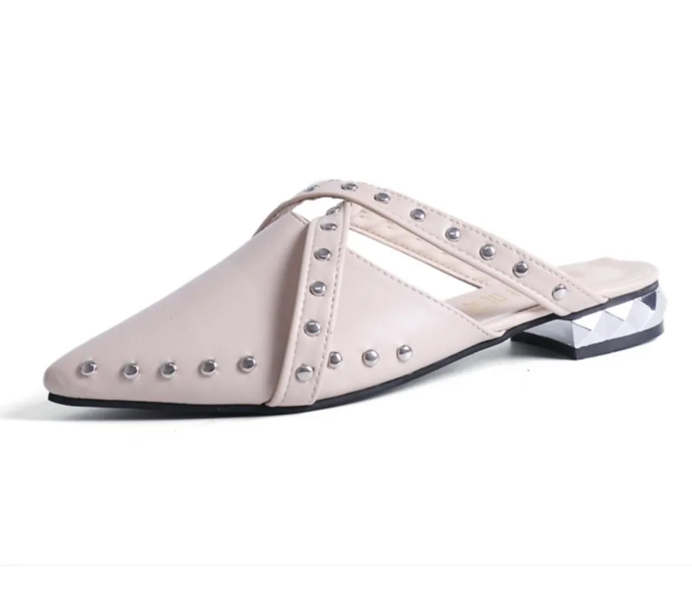 

ladies Party Chic Women Slipper Pointed Toe Block Closed Shallow Shoes Mules Sandals 2019 Black Beige Korean Pumps tongs femme