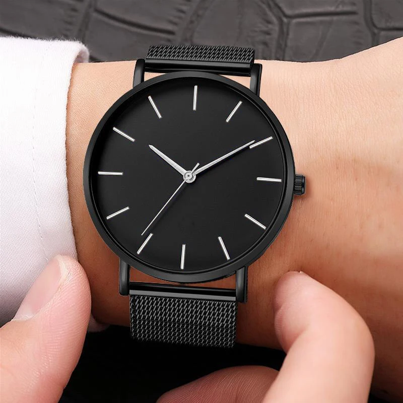 

Minimalism Arrival Men Watch Mesh Band Stainless Steel Analog Quartz Wristwatch Simple Unisex Business Low profile Silver Gift