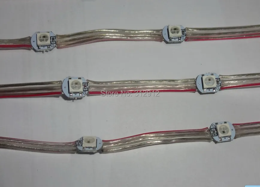 100 шт. предварительно припаянные WS2812B Светодиодные лампы с радиатором(10 мм* 3 мм); Вход 5 в постоянного тока; Расстояние между проводами 5 см; с прозрачным проводом