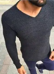 2017 зимние Для мужчин Slim Fit v-образным вырезом Пуловер Джемпер Топ Повседневное с длинными рукавами черный, белый цвет Цвета свитер