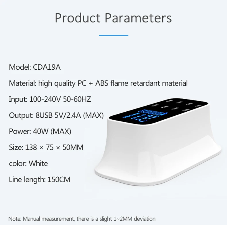 40W USB Smart Charger Power Adapter Charger Station US / EU / UK / AU / KR LED display for iphone6/7/8/X/XS XR Samsung S7/S8 J25
