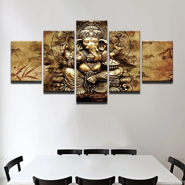 Us 8 96 44 Off Modern Hd Printed Canvas Posters Home Decor 5 Pieces India Ganesha Paintings Frameless Wall Art Elephant Trunk Pictures In