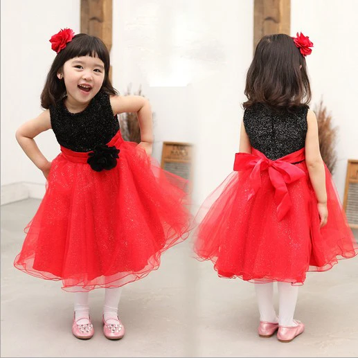 2015 Baby Girl Dress Formal Red/Black Princess Party Dress Fashion Kids Dress Children Clothing