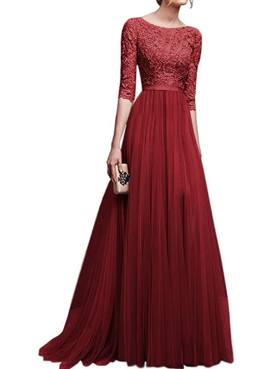 Robe de Soiree, сексуальное кружевное длинное вечернее платье, шифоновое вечернее платье с вышивкой, рукав до локтя, официальное платье для выпускного вечера, Abendkleid T014