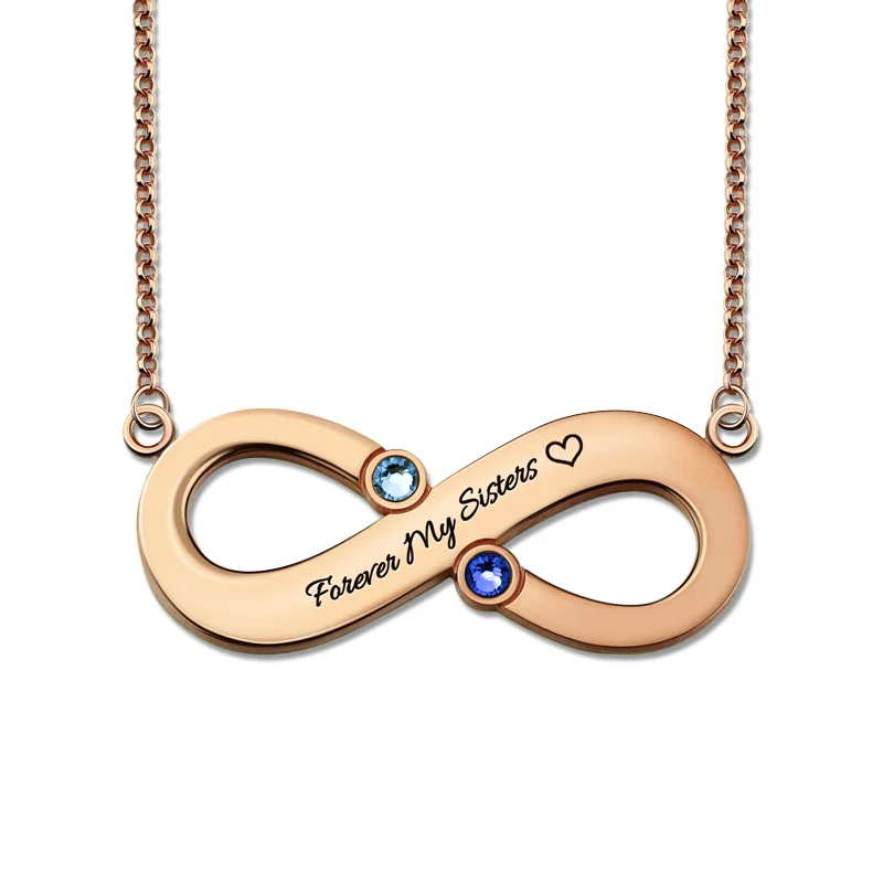 

Wholesale Rose Gold Infinity Necklace with 2 Birthstones Mothers Necklace Infinity Symbol Name Necklace Bridesmaid Gift