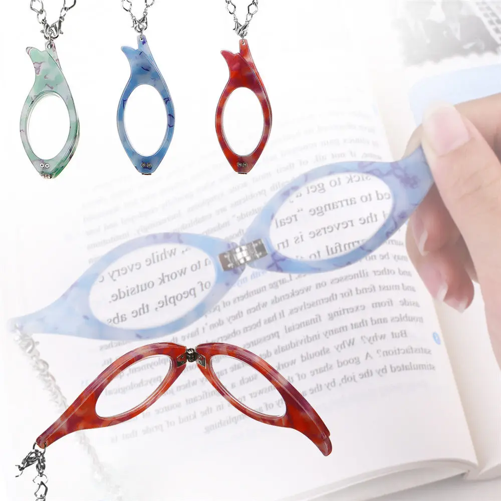 Shellhard Colorful Frame Necklace Vintage Folding Reading Glasses Chain Pendant Reader Necklace For Older Women Men Jewelry +2.0