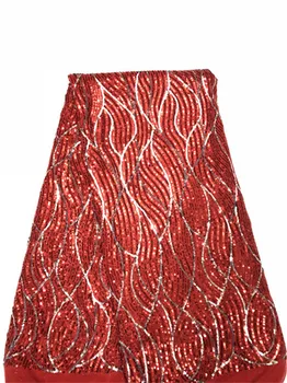 

Upscale Style Sequins Lace Fabric Sequined Elastic Embroidered Guipure Net Lace African Wedding Dresses Sewing Mesh Material red
