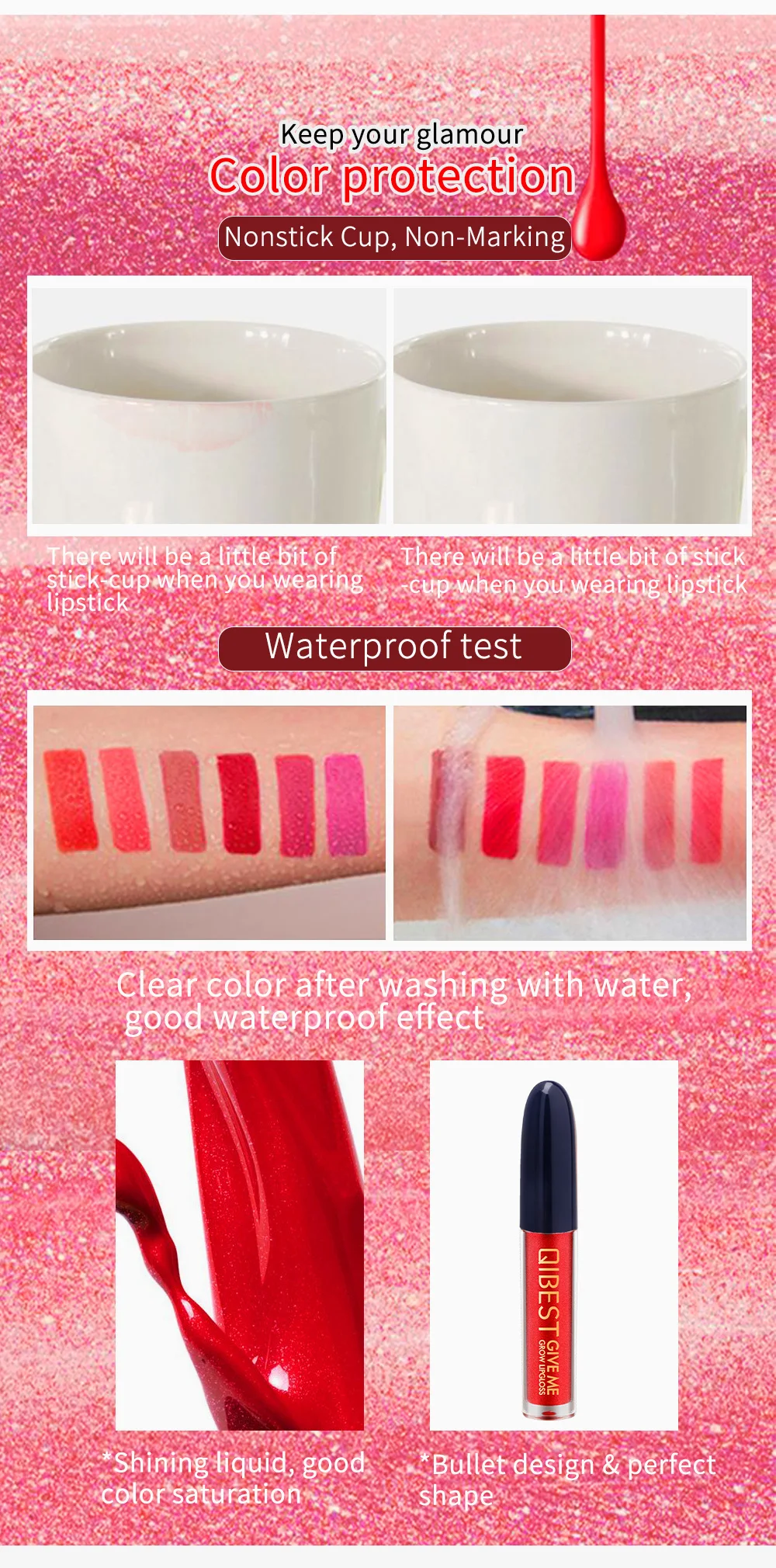 18 colors Lipgloss Sexy Liquid Lip Gloss non-stick cup lip gloss Glitter Flip liquid Long Lasting Waterproof makeup cosmetics