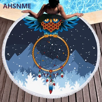 

AHSNME Dreamcatcher on Snowy Mountain Background Round Beach Towel Large for Adults Microfiber Toalla Minimalist Printed Blanket