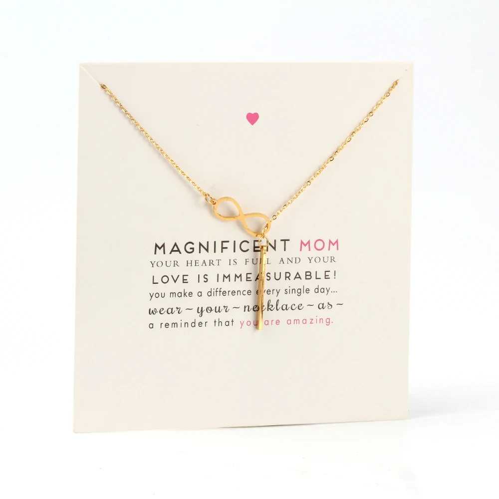 

Lucky Nember 8 Wish Card Necklace Fashion Mom Gift Gold Color Stainless Steel Pendant Necklace Women Collar Choker Jewelry
