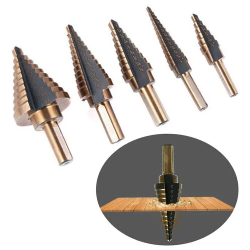 

5pcs Step Drill Bit Hss Triangle Handle Step Cone Metal Hole Cutter Metal Hex Tapered Drill Power Tools Accessories