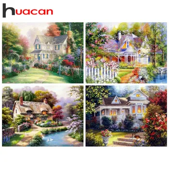 

Huacan Diamond Embroidery Full Display Scenic DIY Diamond Painting Square House Rhinestones Pictures Crystal Mosaic