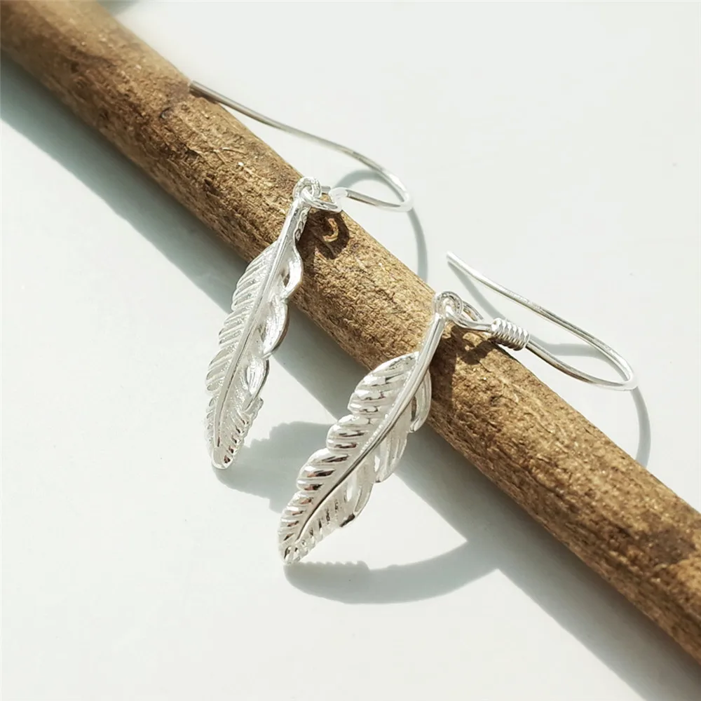 feather earrings 100% 925 Sterling silver Jewelry fashion Hypoallergenic dangle earrings for women girl gift charms