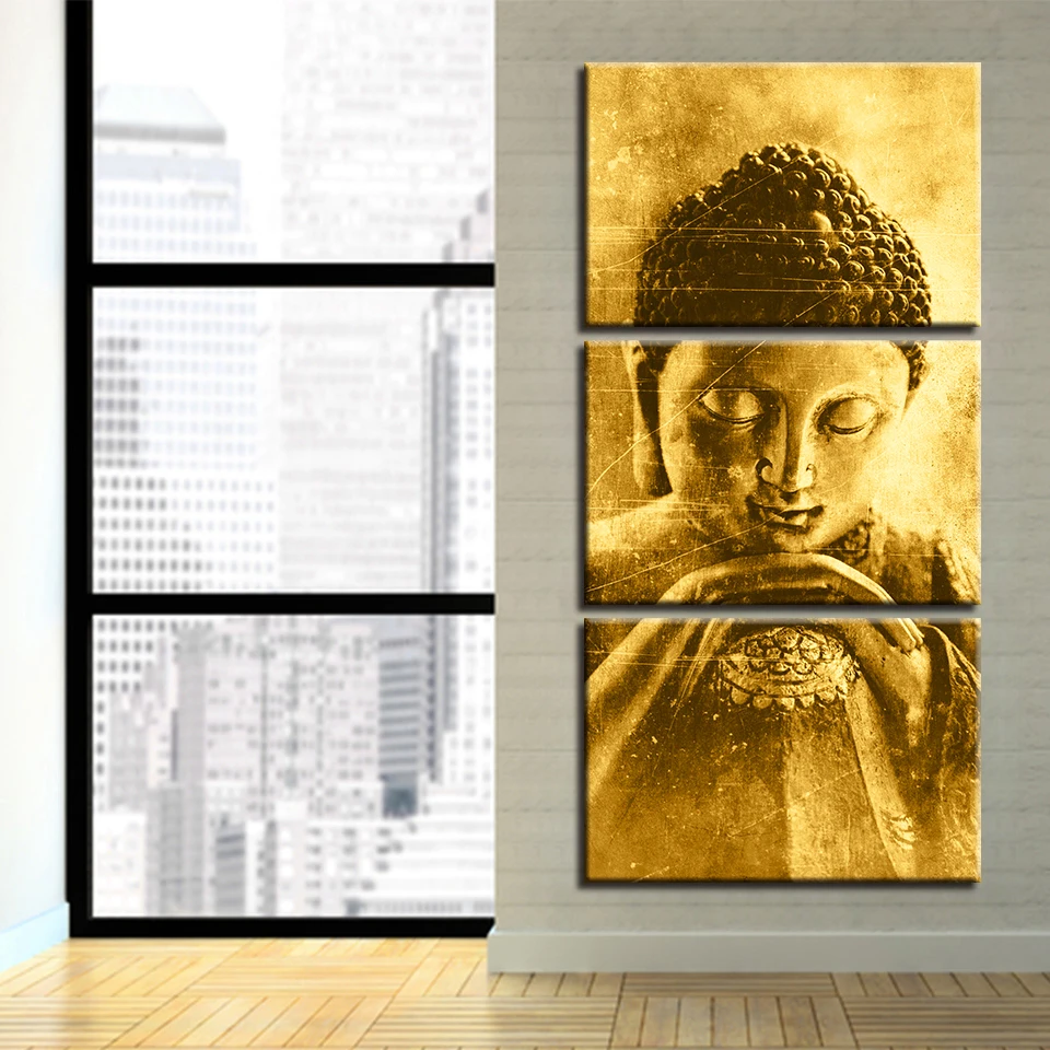 Canvas Wall Art Pictures Framework Home Decor 3 Pieces Statue Buddha Paintings Modern HD Printed Abstract Artistic Poster | Дом и сад