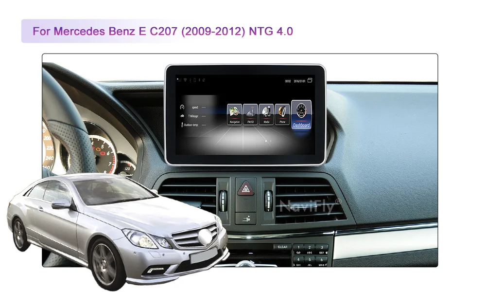 Excellent Navifly Android Car gps navigator for Mercedes Benz E C207 2009-2016 car radio ipod bt wifi 4G with USB AUX wifi cassette 6