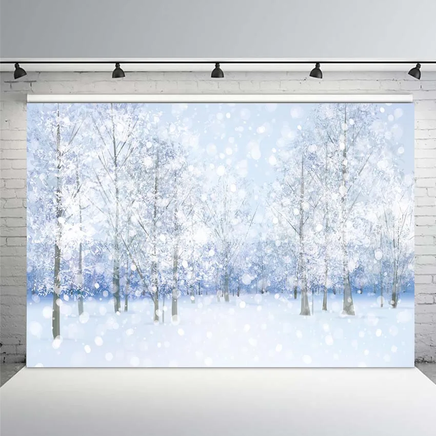 

Winter White Snow Tree Backdrop Christmas Wonderland Photography Background Snowflake Bokeh Glitter Forest Portrait Backdrops