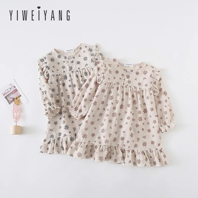 

2019 Spring New Baby Dress Cotton Long Sleeve Shredded Flower Girl Dress Fashion Lovely Toddler Dress Lotus Leaf Edge Dress