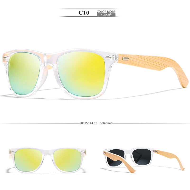 KDEAM, Модные прозрачные женские солнцезащитные очки, бамбук, все-важные очки, оттенки, деревянные очки, UV, дизайнерский чехол - Цвет линз: C1